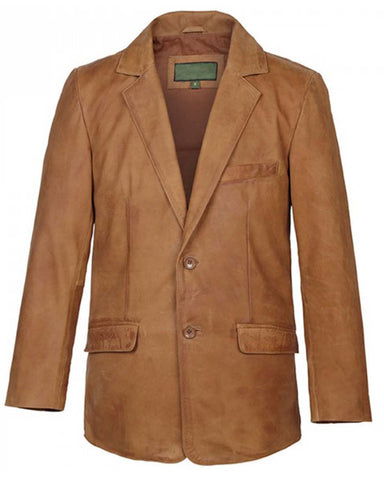 MotorCycleJackets Mens Tan Two Button Nubuck Brown Leather Blazer