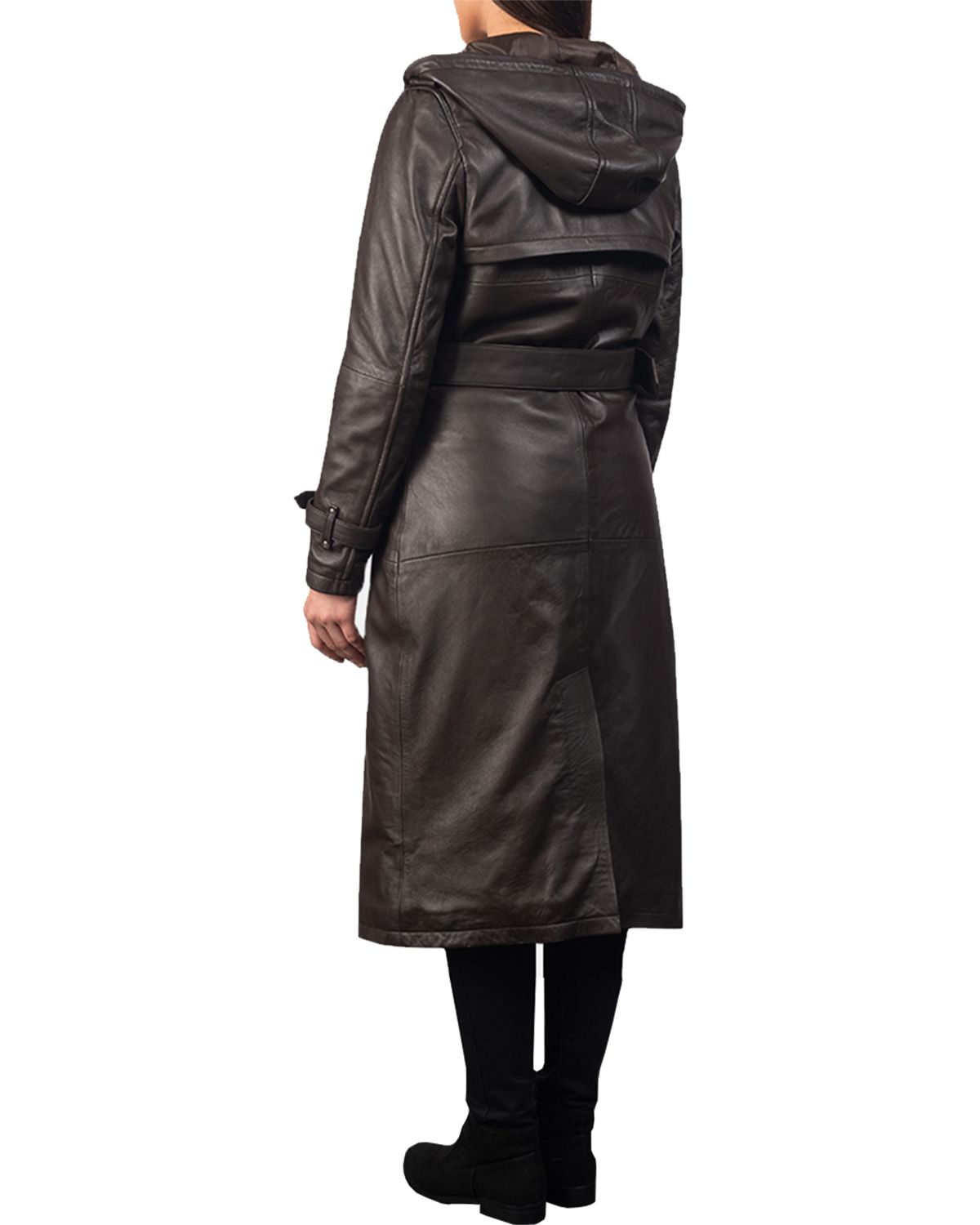 MotorCycleJackets Women's Hooded Real Leather Long Trench Coat