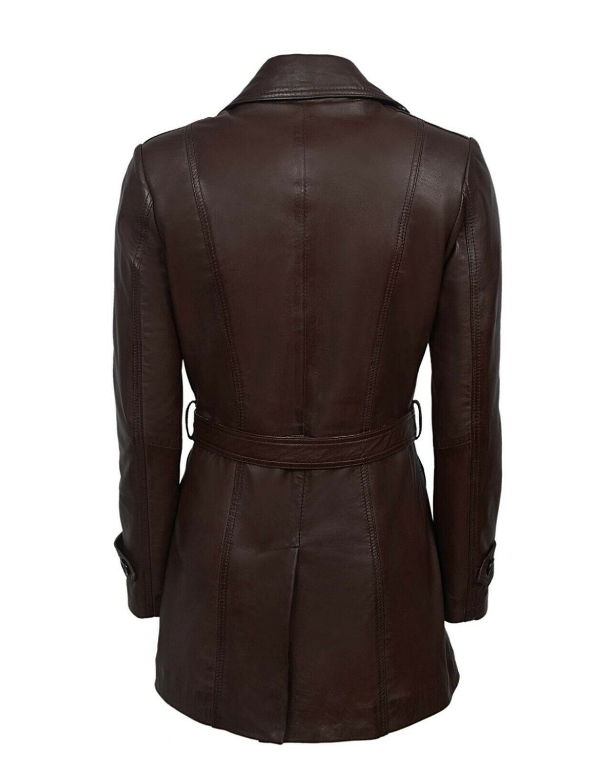 MotorCycleJackets Women's Dark Brown Trench Belted Leather Coat
