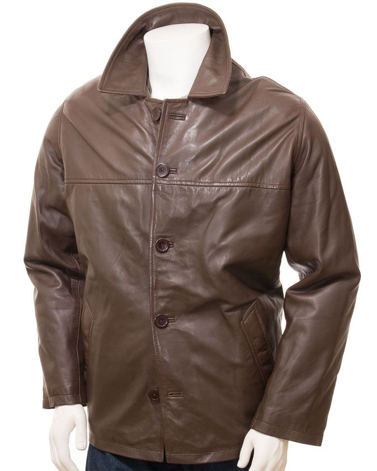 MotorCycleJackets Men's Brown Reefer Style Genuine Sheepskin Leather Coat