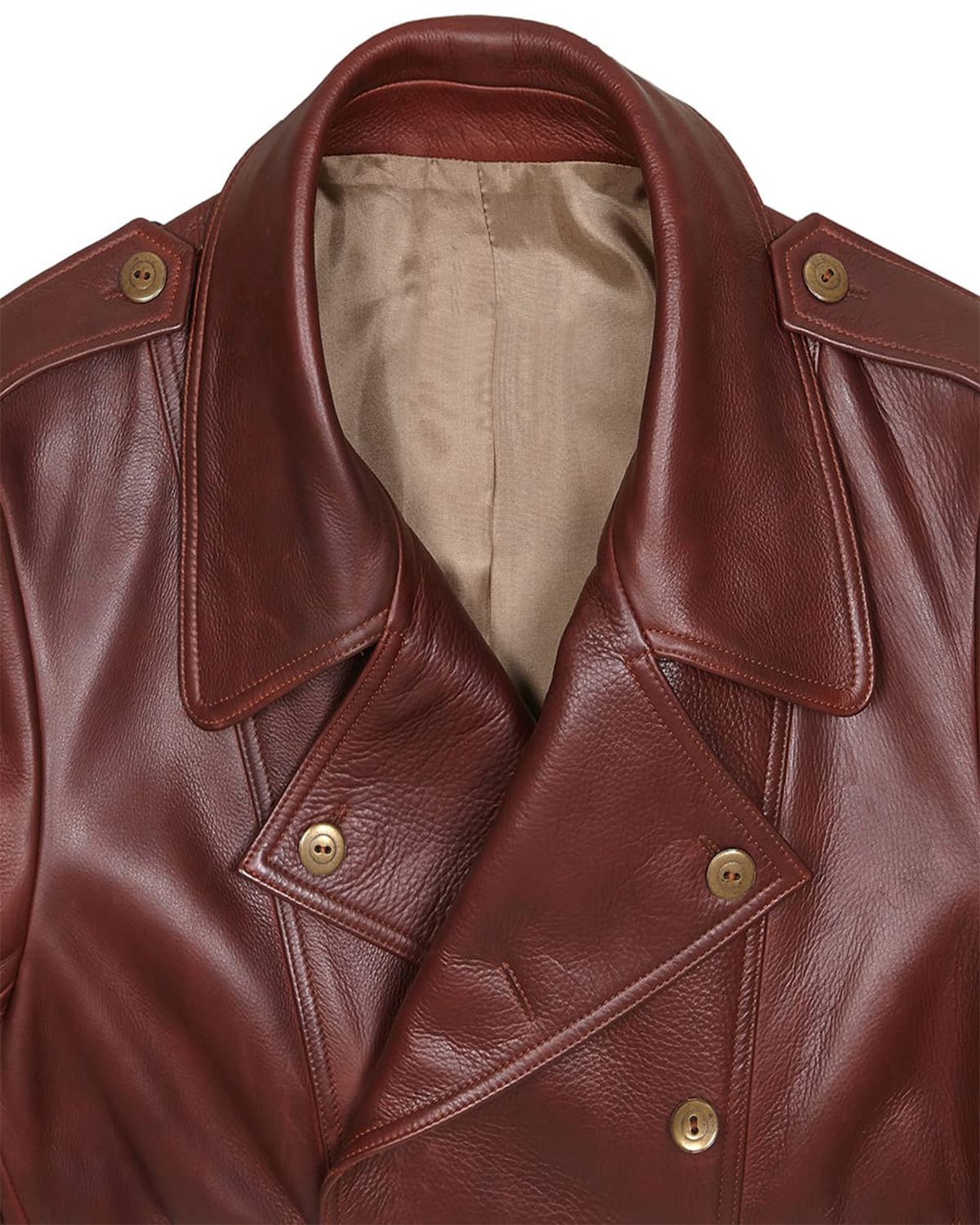 MotorCycleJackets Men's Military Style Dark Brown Real Sheepskin Leather Coat