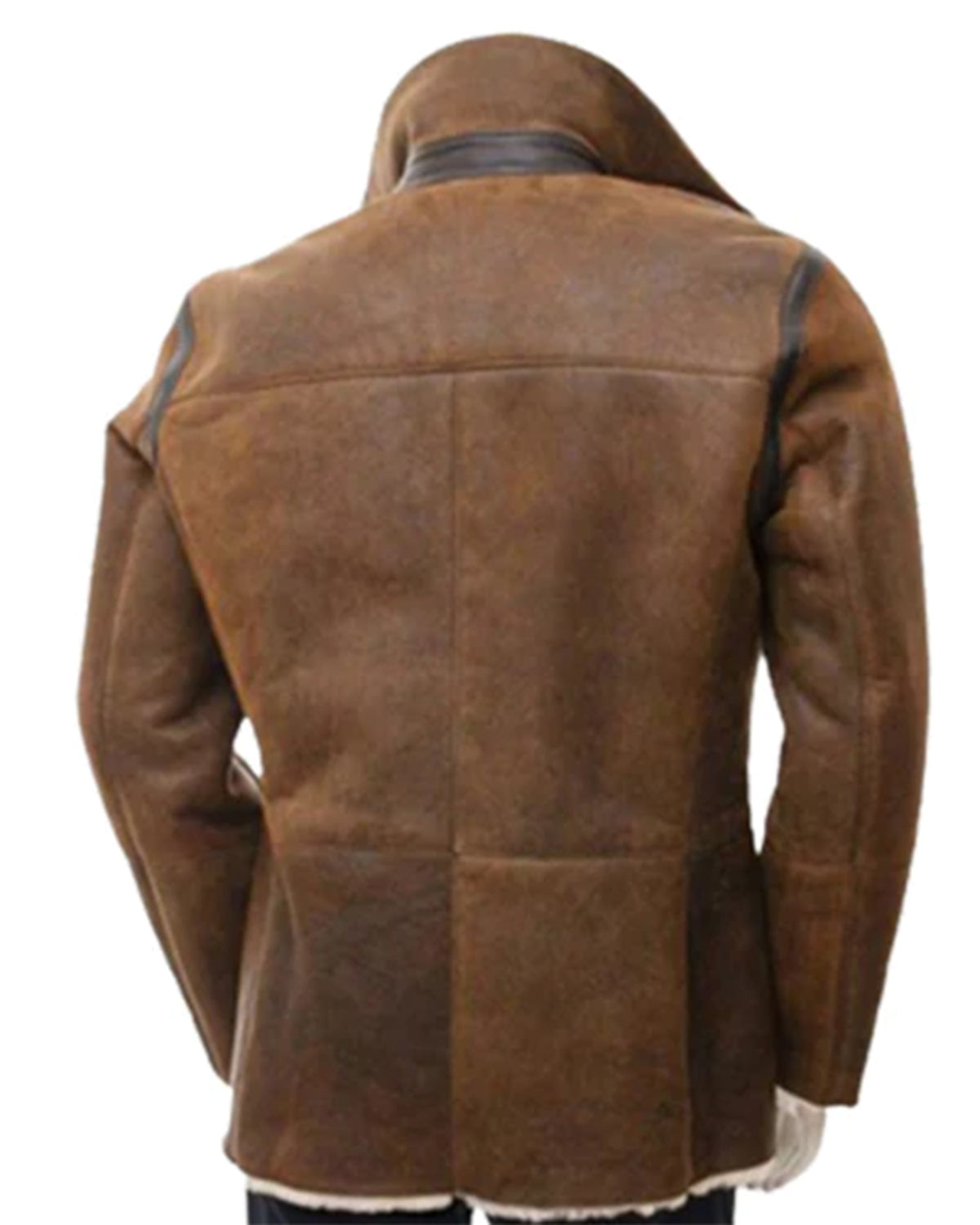 MotorCycleJackets Men Double breasted Fur Shearling Distressed Brown leather Coat