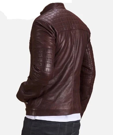 Men's Quilted Maroon Biker Leather Jacket