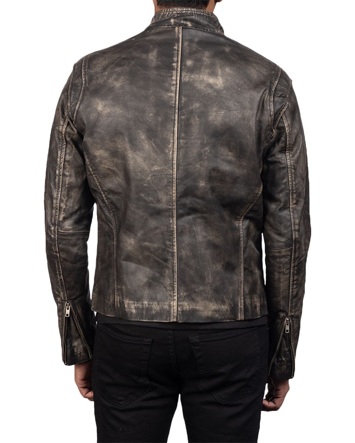 Men's Distressed Brown Biker Genuine Sheepskin Leather Jacket