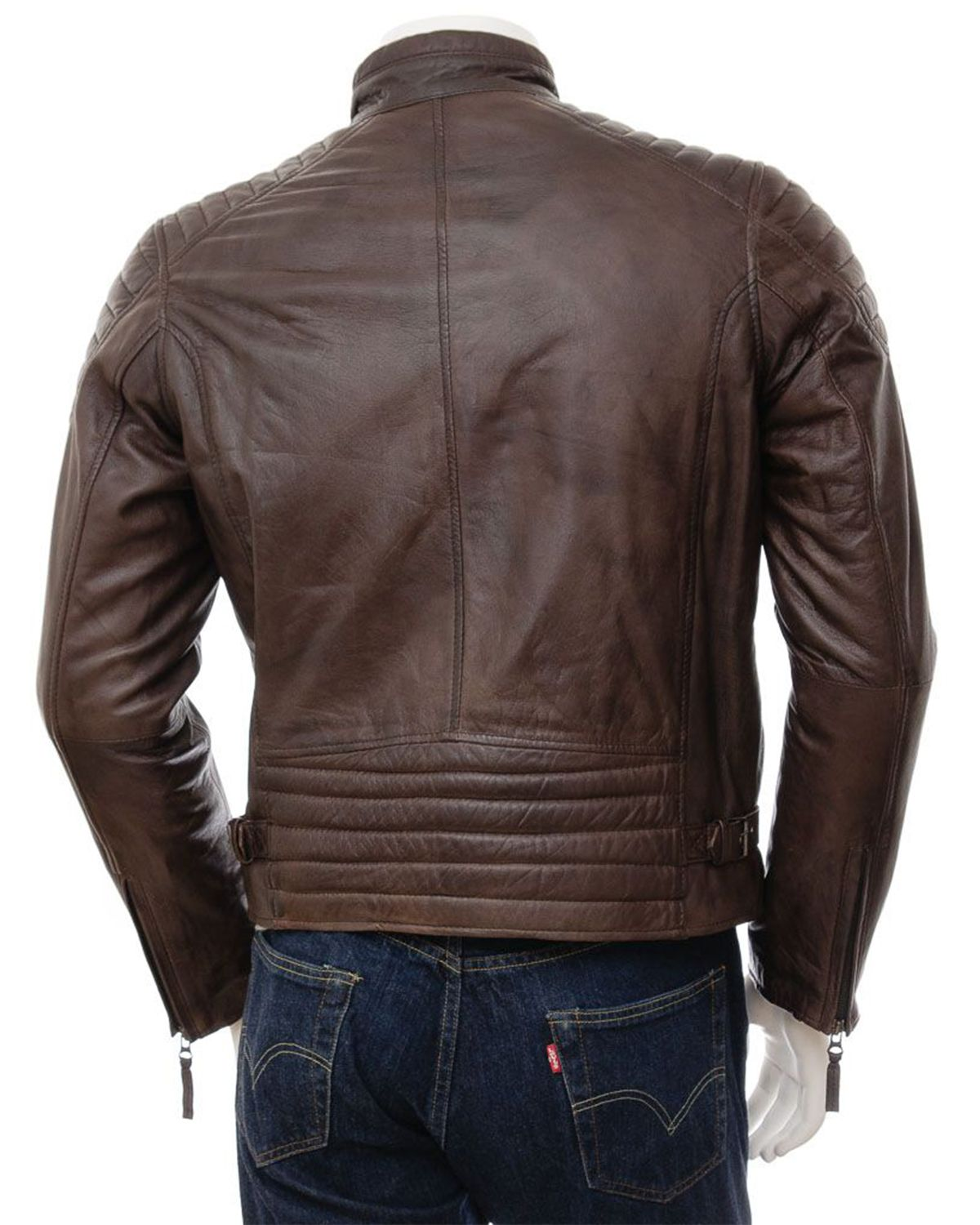 MotorCycleJackets Men's Quilted Shoulder Classic Cafe Racer Motorcycle Jacket