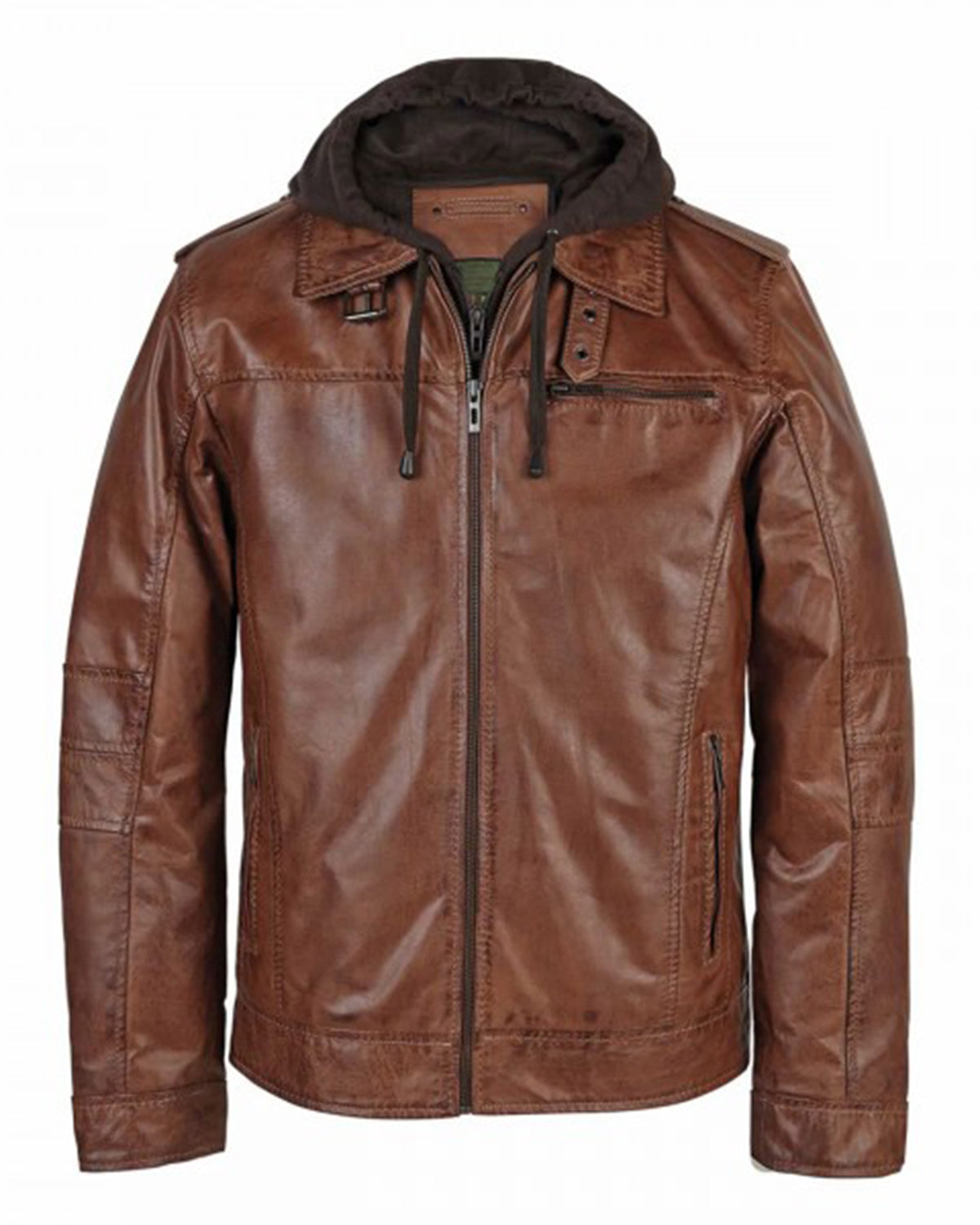 MotorCycleJackets Mens Rust Hooded Brown Leather Jacket