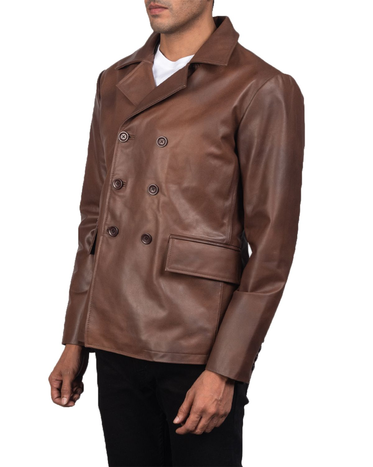 MotorCycleJackets Men's Naval Real Leather Peacoat