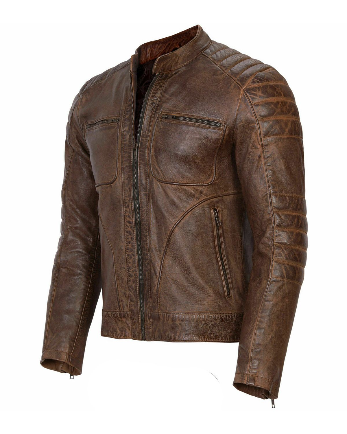 MotorCycleJackets Men's Vintage Brown Cafe Racer Leather Jacket