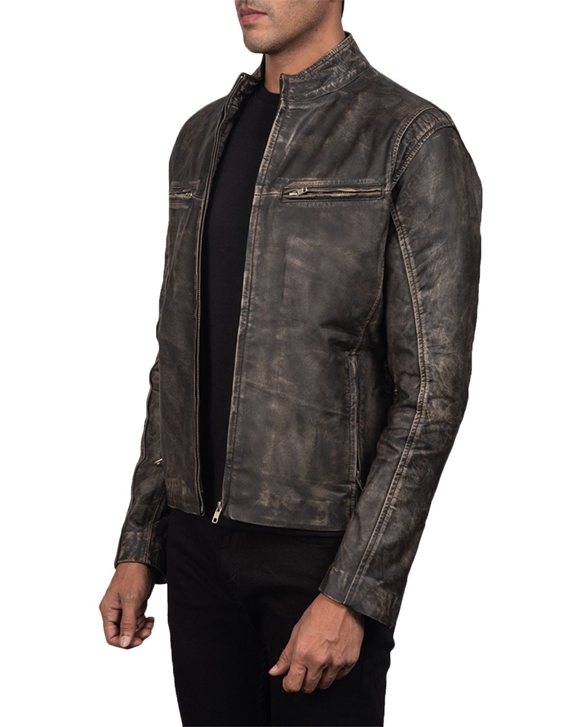 Men's Distressed Brown Biker Genuine Sheepskin Leather Jacket