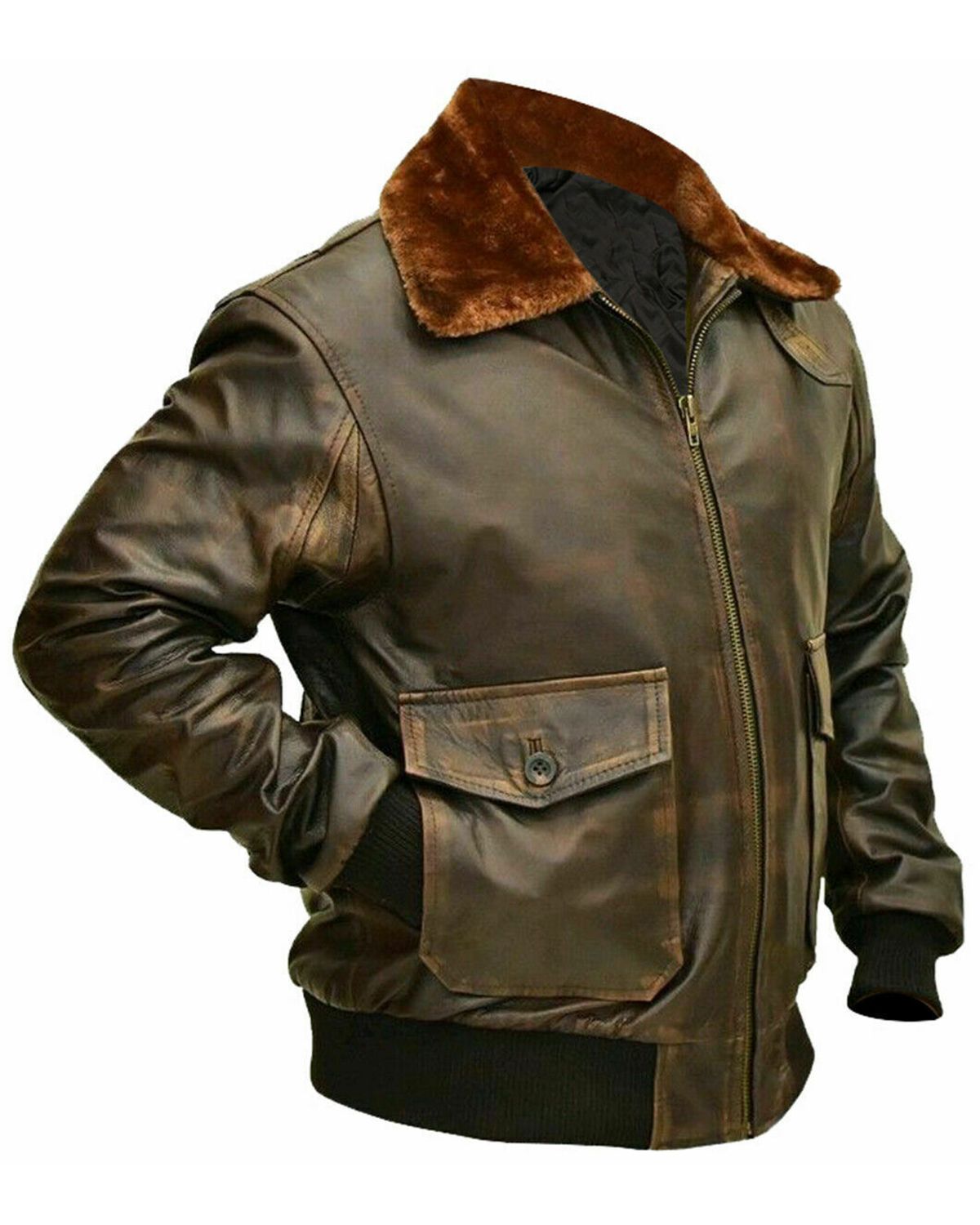 MotorCycleJackets Men's Distressed Brown G1 Aviator A2 Bomber Leather Jacket