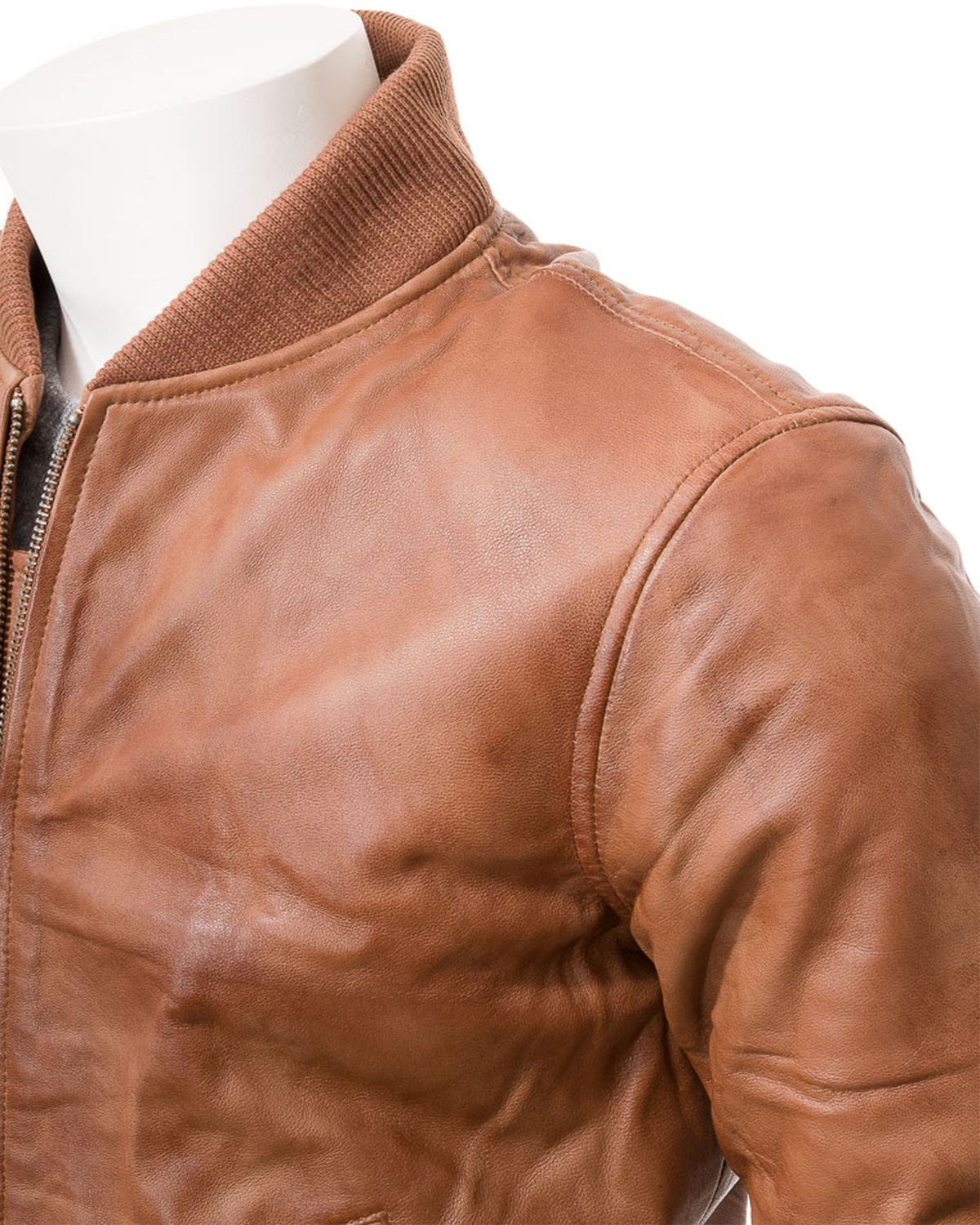 MotorCycleJackets Men's Ribbed Cuffs Tan Brown Bomber Real Leather Jacket