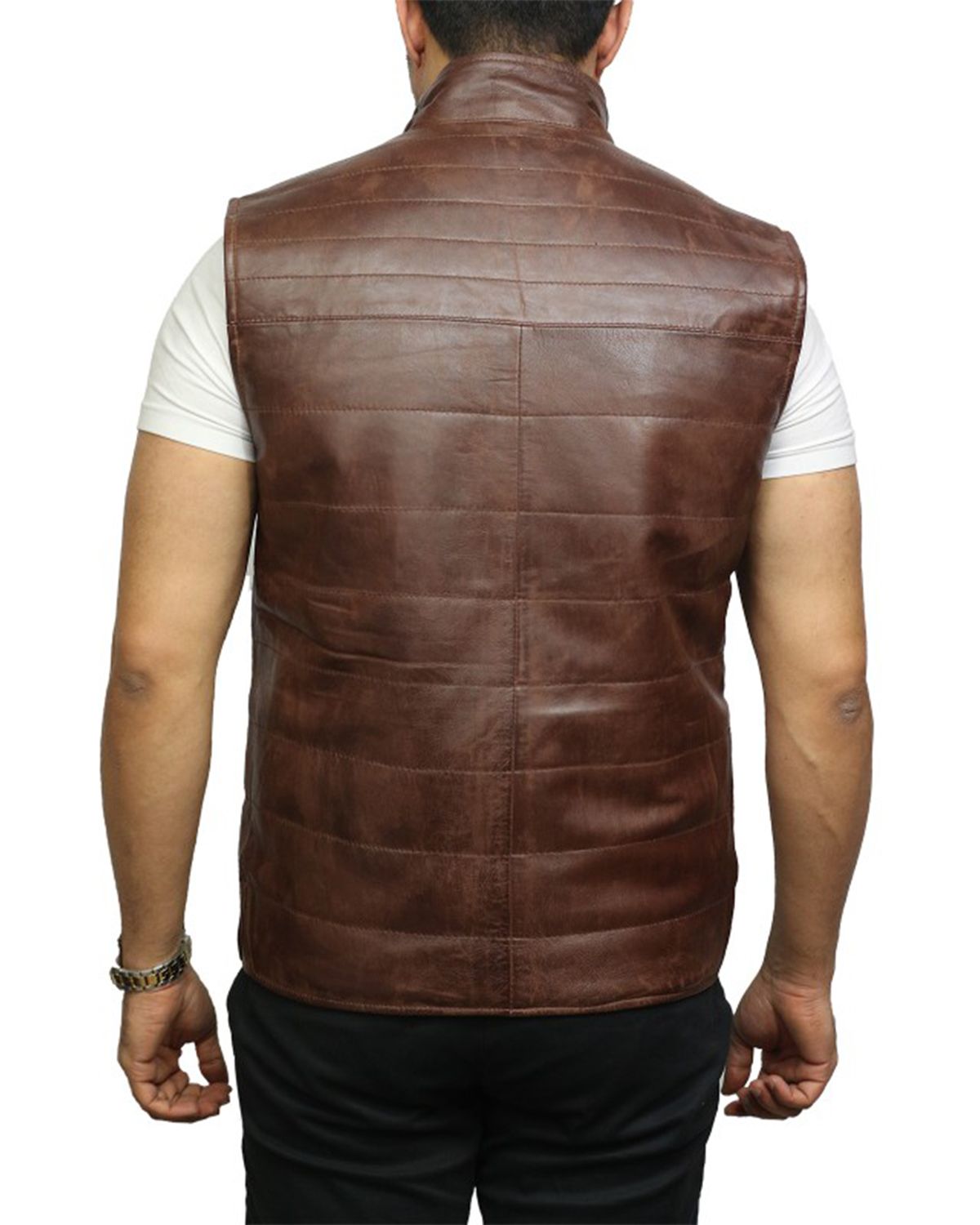 MotorCycleJackets Men's Brown Leather Double-Sided Padded Vest