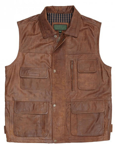 MotorCycleJackets Mens Alf Tan Brown Leather Vest