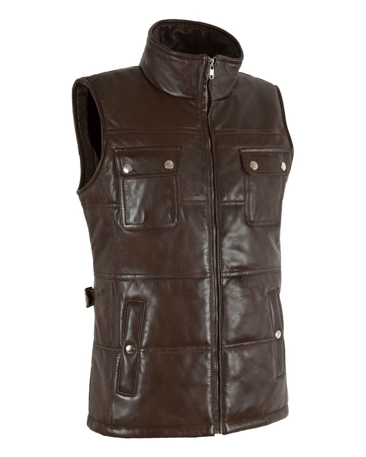 MotorCycleJackets Women's Quilted Padded Brown Leather Vest