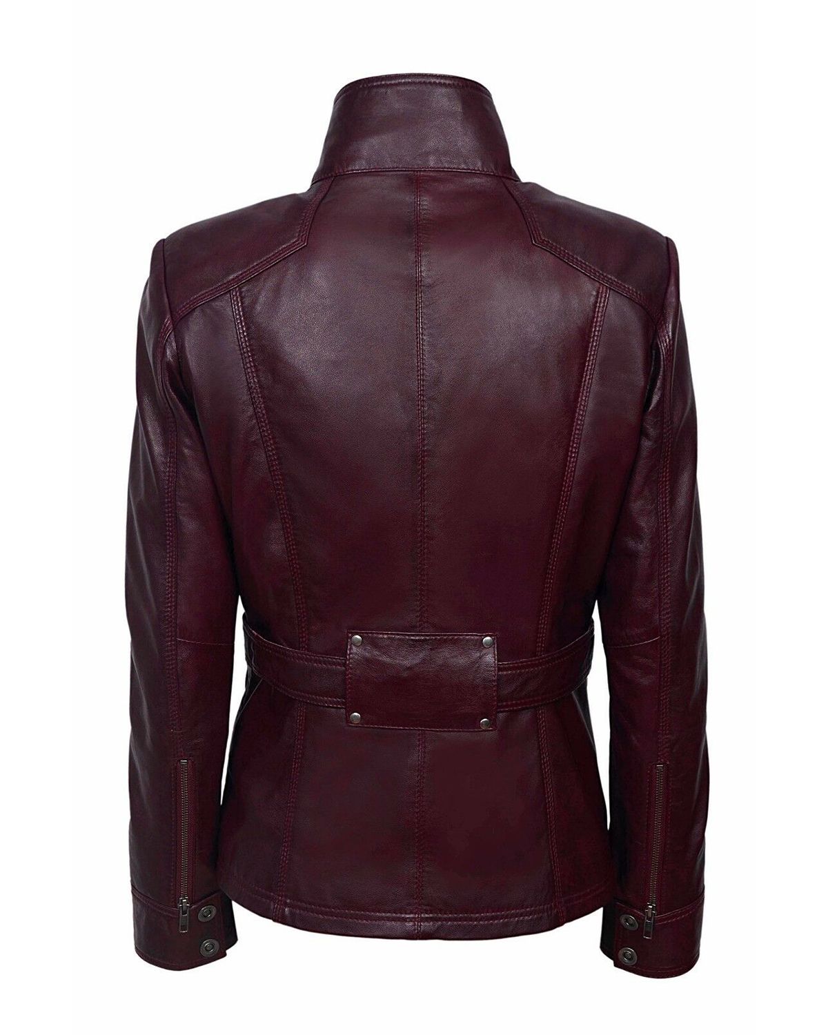 MotorCycleJackets Military Style Cherry plum Slim Fit Leather Jacket