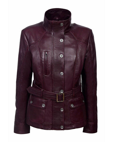 MotorCycleJackets Military Style Cherry plum Slim Fit Leather Jacket
