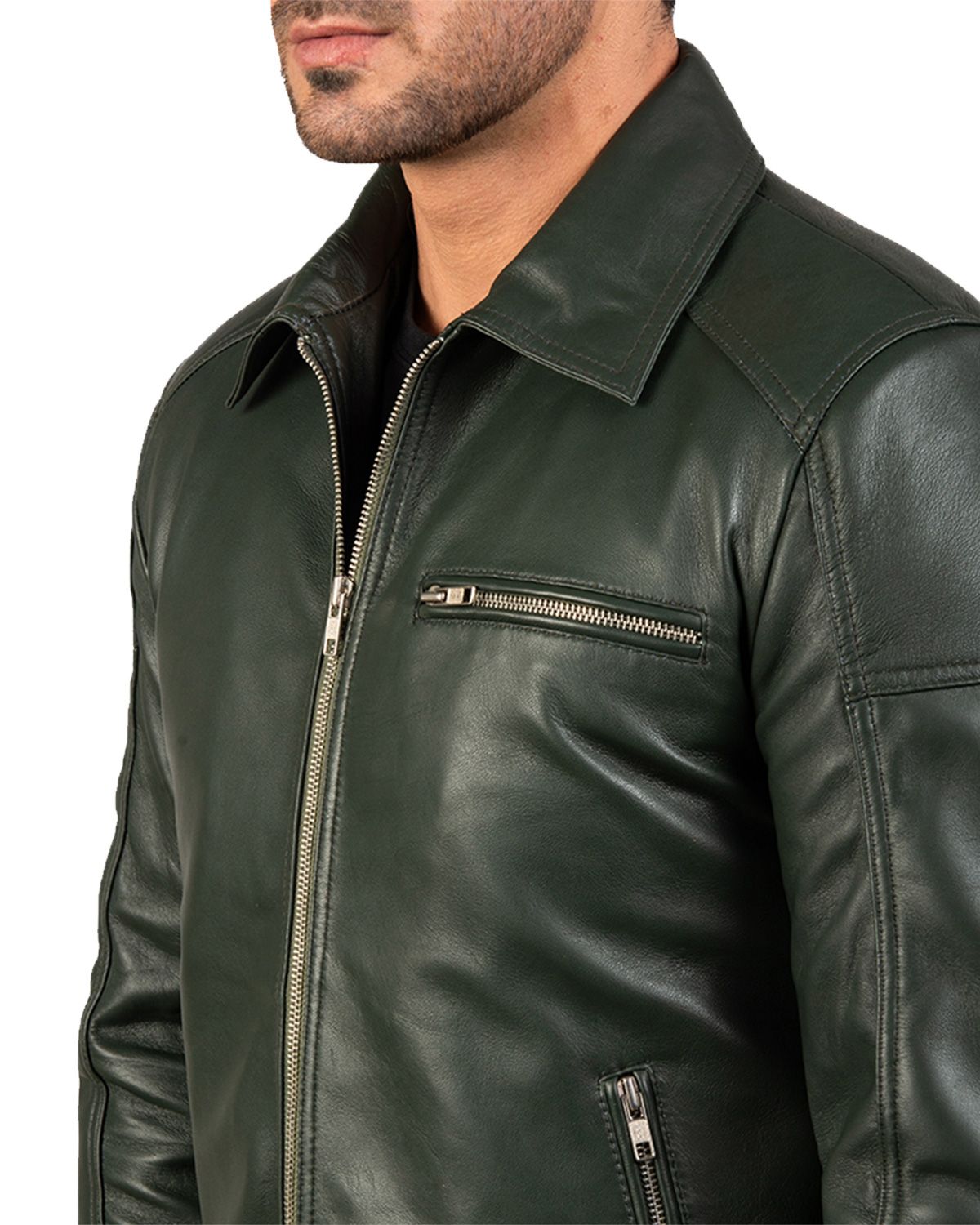 Men's Green Biker Real Leather Jacket