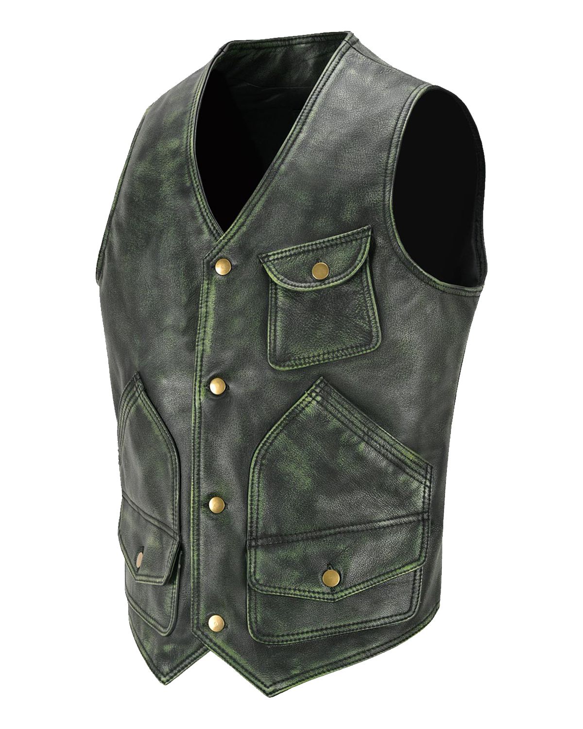 MotorCycleJackets Men's Distressed Green Leather Hunter Vest