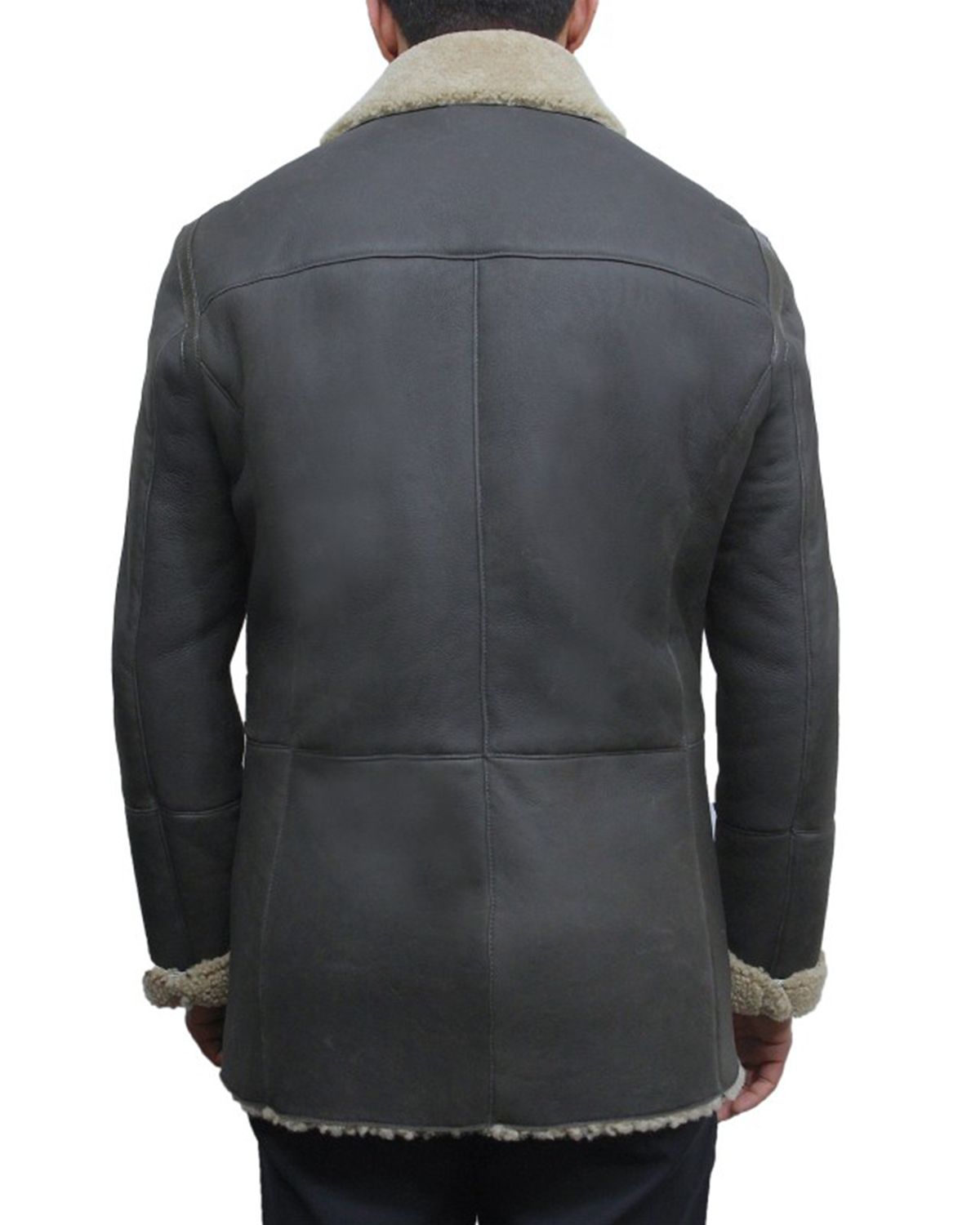 MotorCycleJackets Men's Grey Double Breasted Real Leather Peacoat