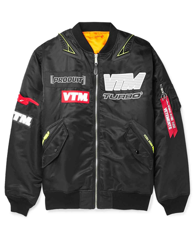 MotorCycleJackets Vetements Alpha Industries Appliquéd Padded Shell Bomber Black Jacket