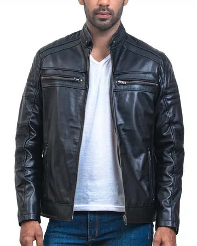 MotorCycleJackets Cafe Racer Men Black Leather Jacket