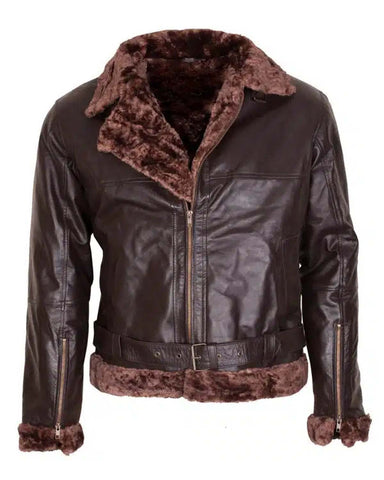 MotorCycleJackets B3 Bomber Aviator Brown Fur Leather Jacket