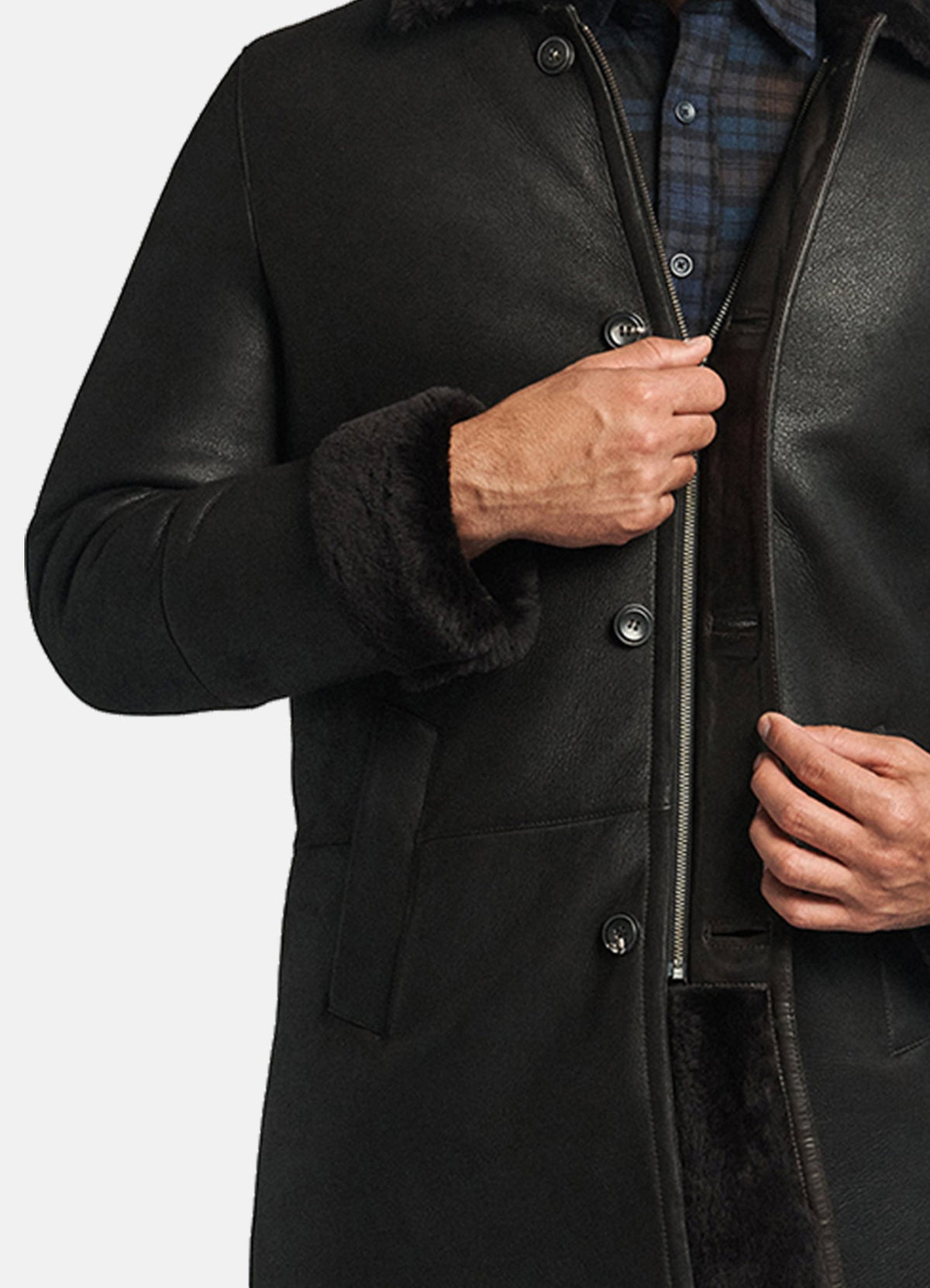 Mens Authentic Black Shearling Leather Coat
