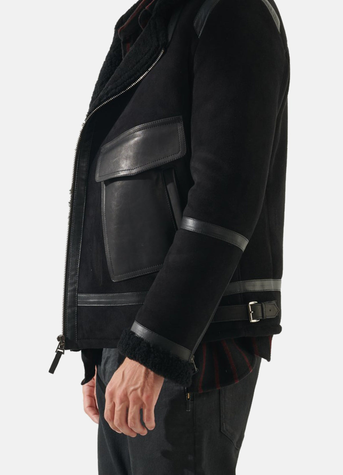 Mens Deep Black Shearling Leather Jacket