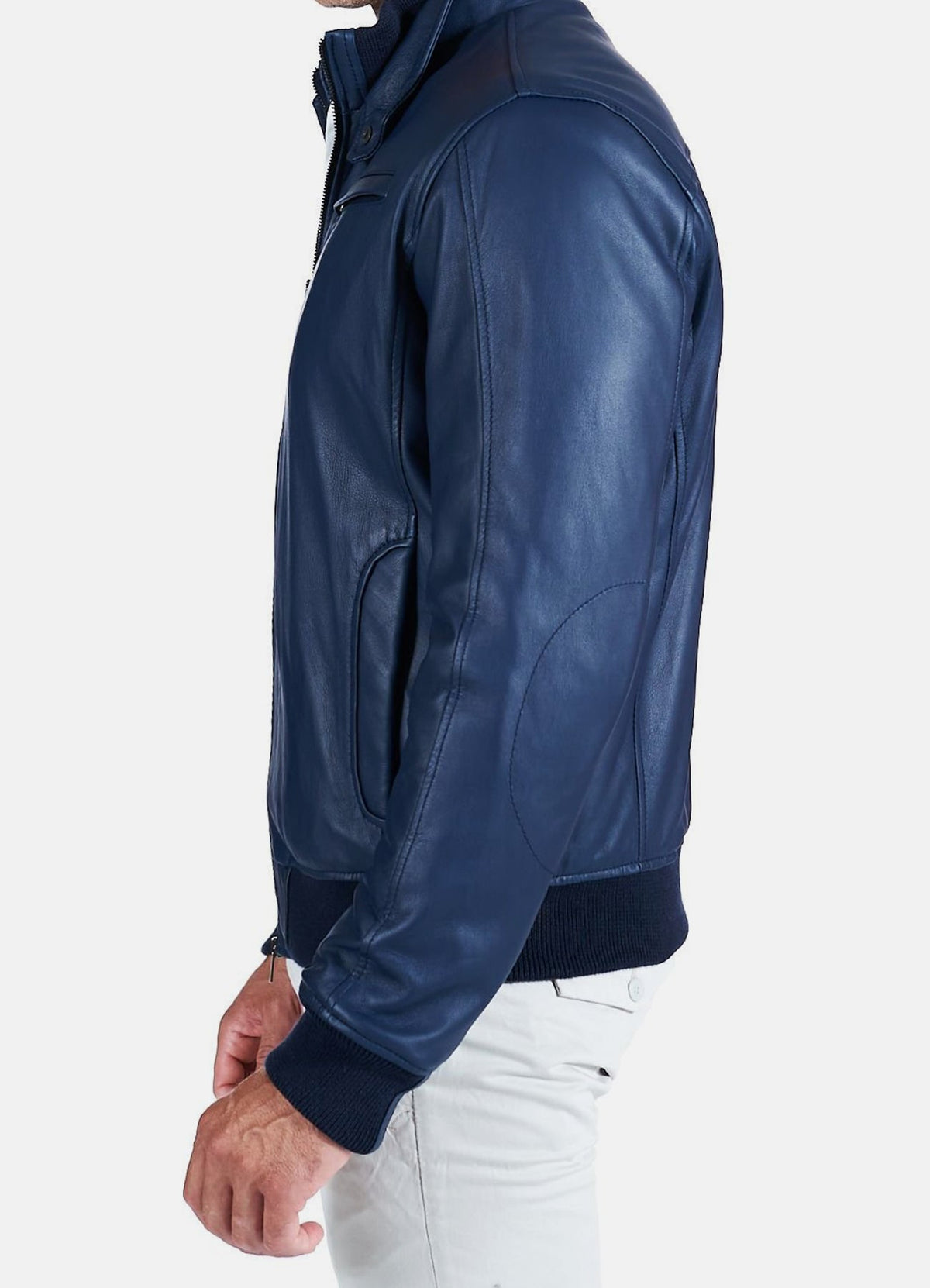 Mens Shiny Blue Bomber Leather Jacket