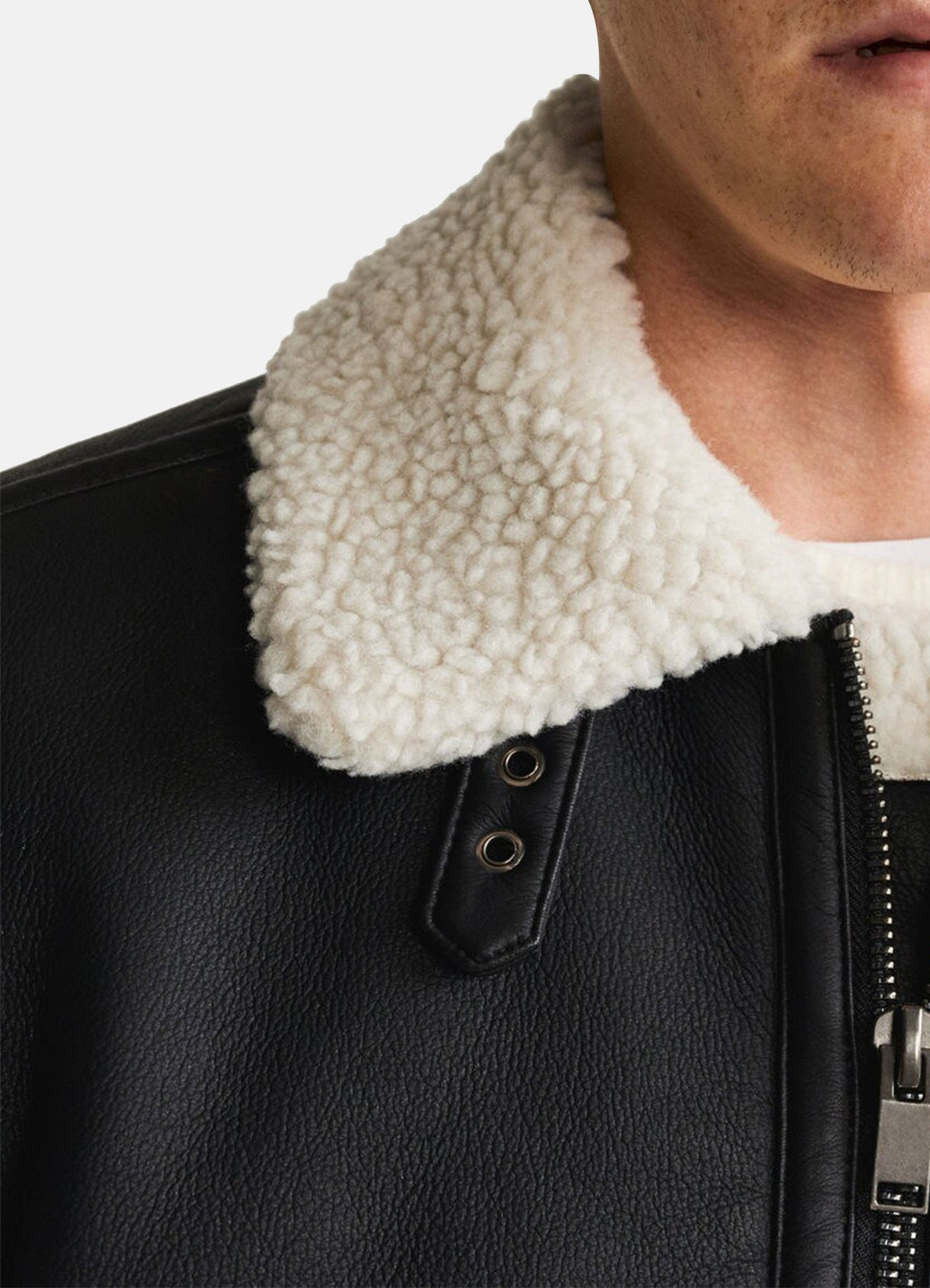 Mens Classic Black Shearling Leather Jacket