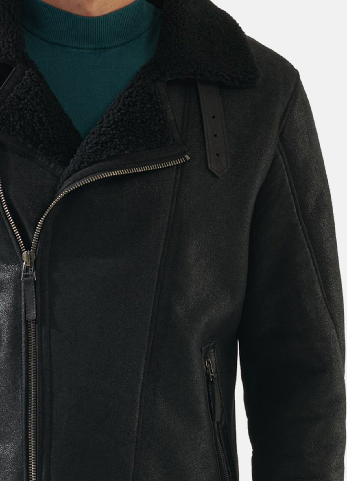 Mens Jade Black Shearling Leather Jacket