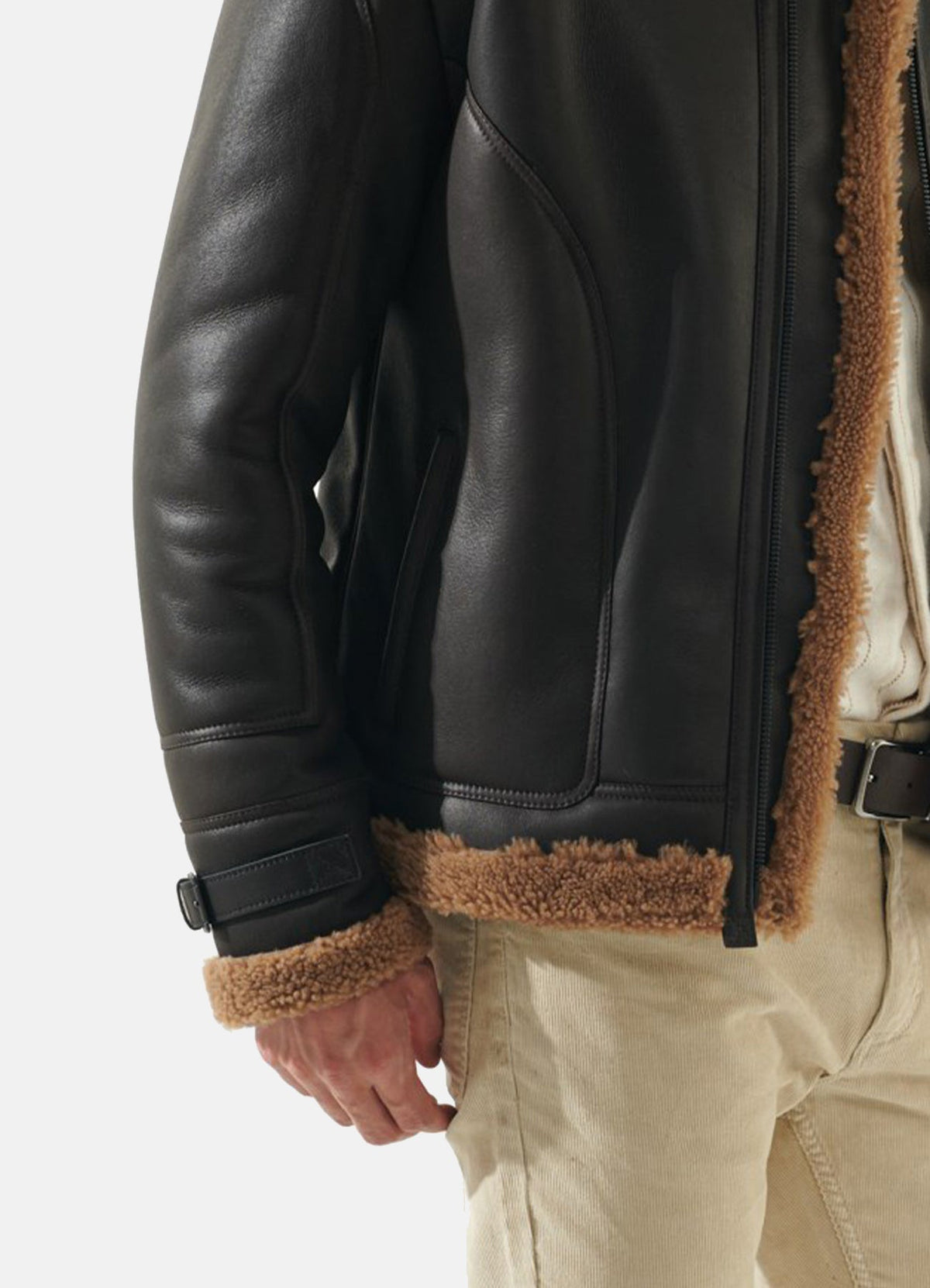 Mens Pitch Black Shearling Leather Jacket