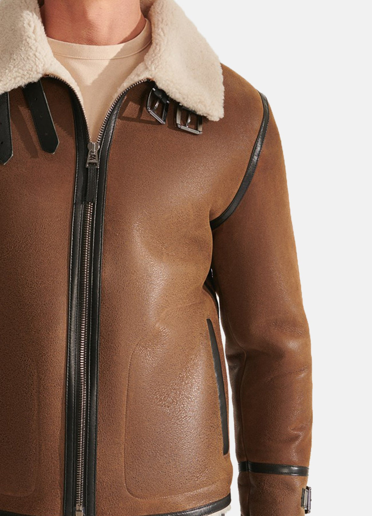 Mens Caramel Brown Shearling Leather Jacket