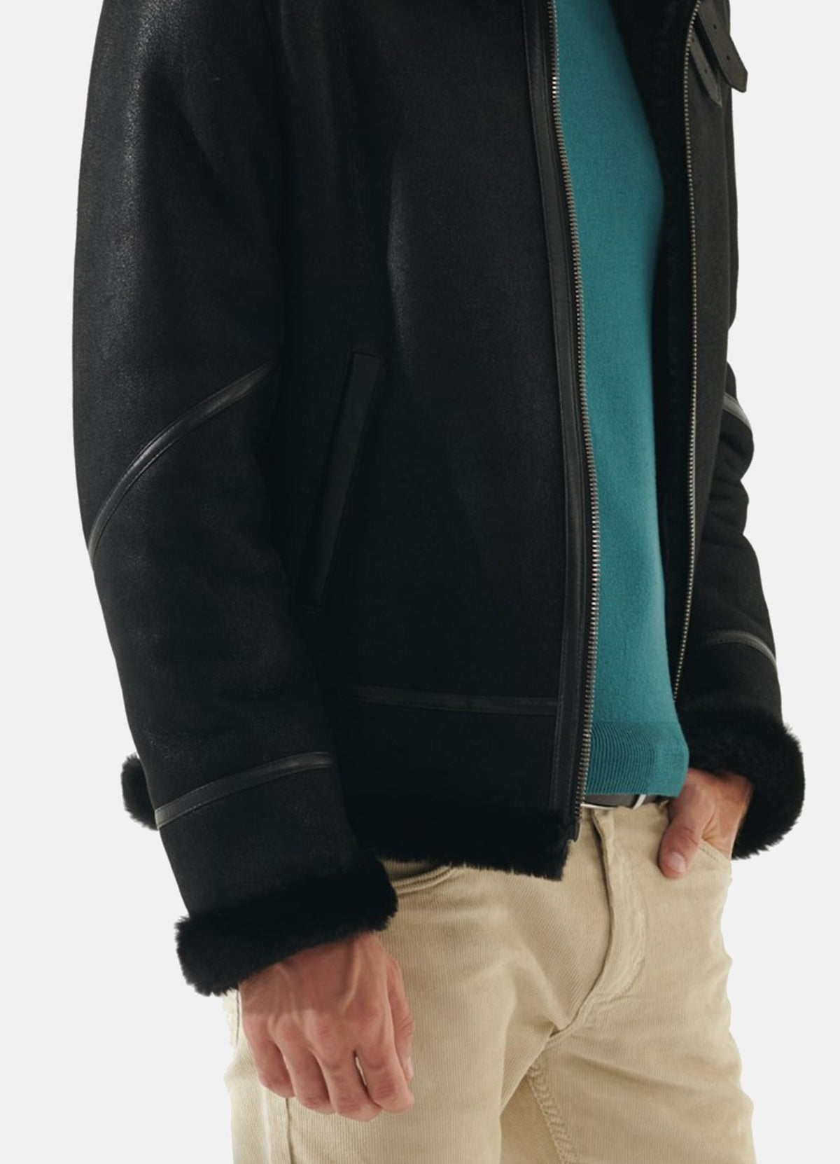 Mens Jet Black Shearling Leather Jacket