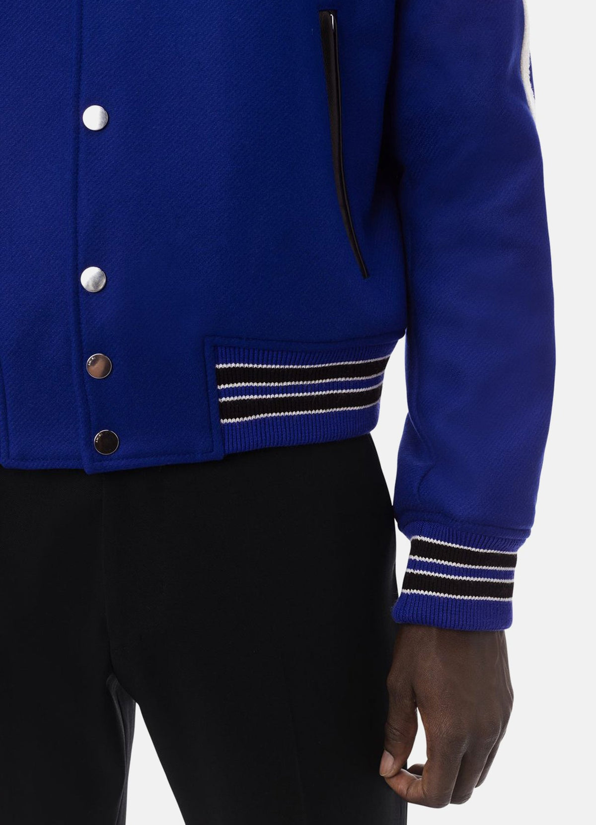 Mens Royal Blue Bone Design Varsity Jacket