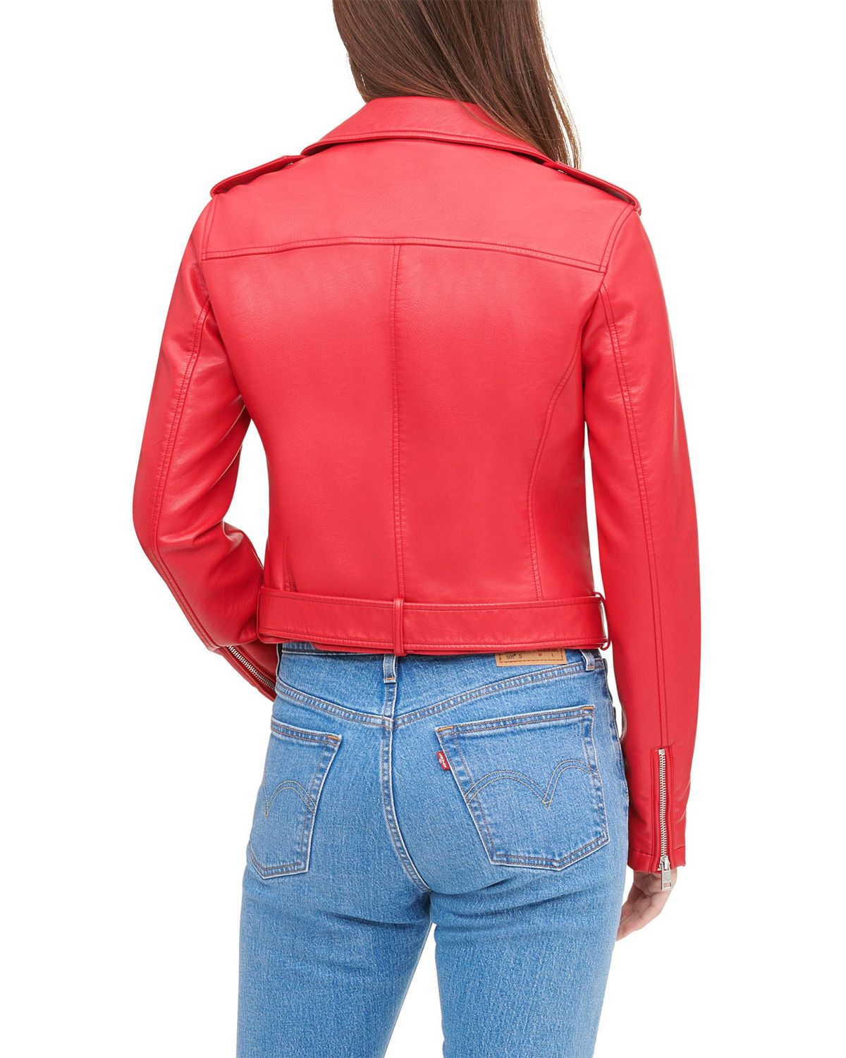 Women's Short Red Biker Leather Jacket