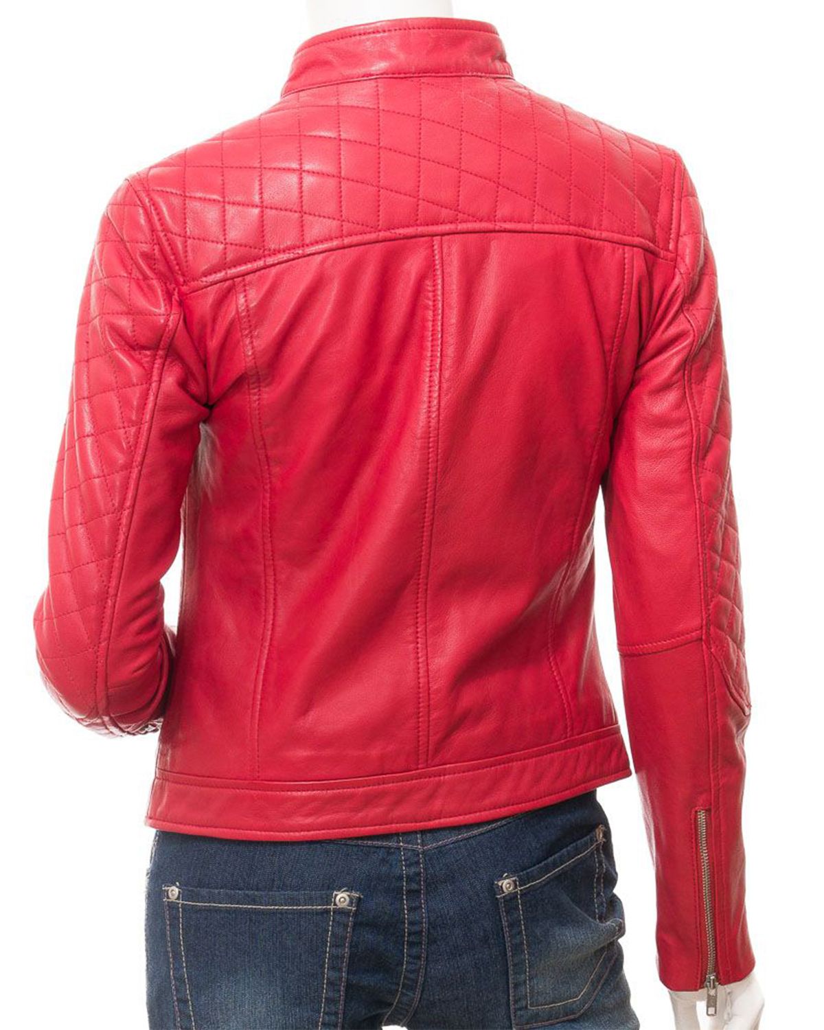 Women's Quilted Shoulder Stylish Biker Cafe Racer Style Real Leather Jacket