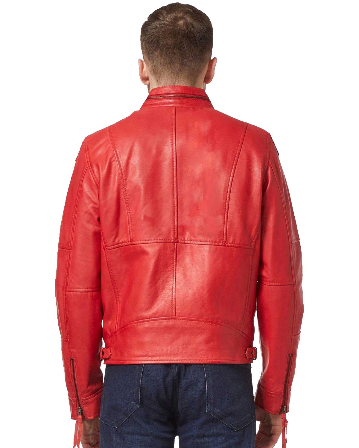 Men's Classic Stylish Red Biker Real Leather Jacket
