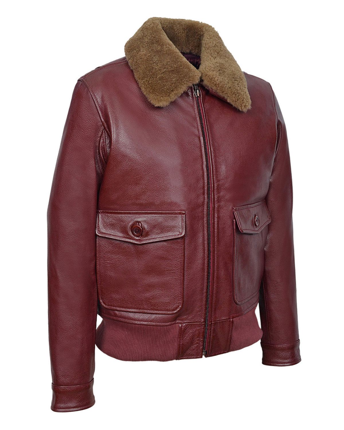 MotorCycleJackets Men's Cherry Bomber Ginger Fur Collar Real Leather Jacket