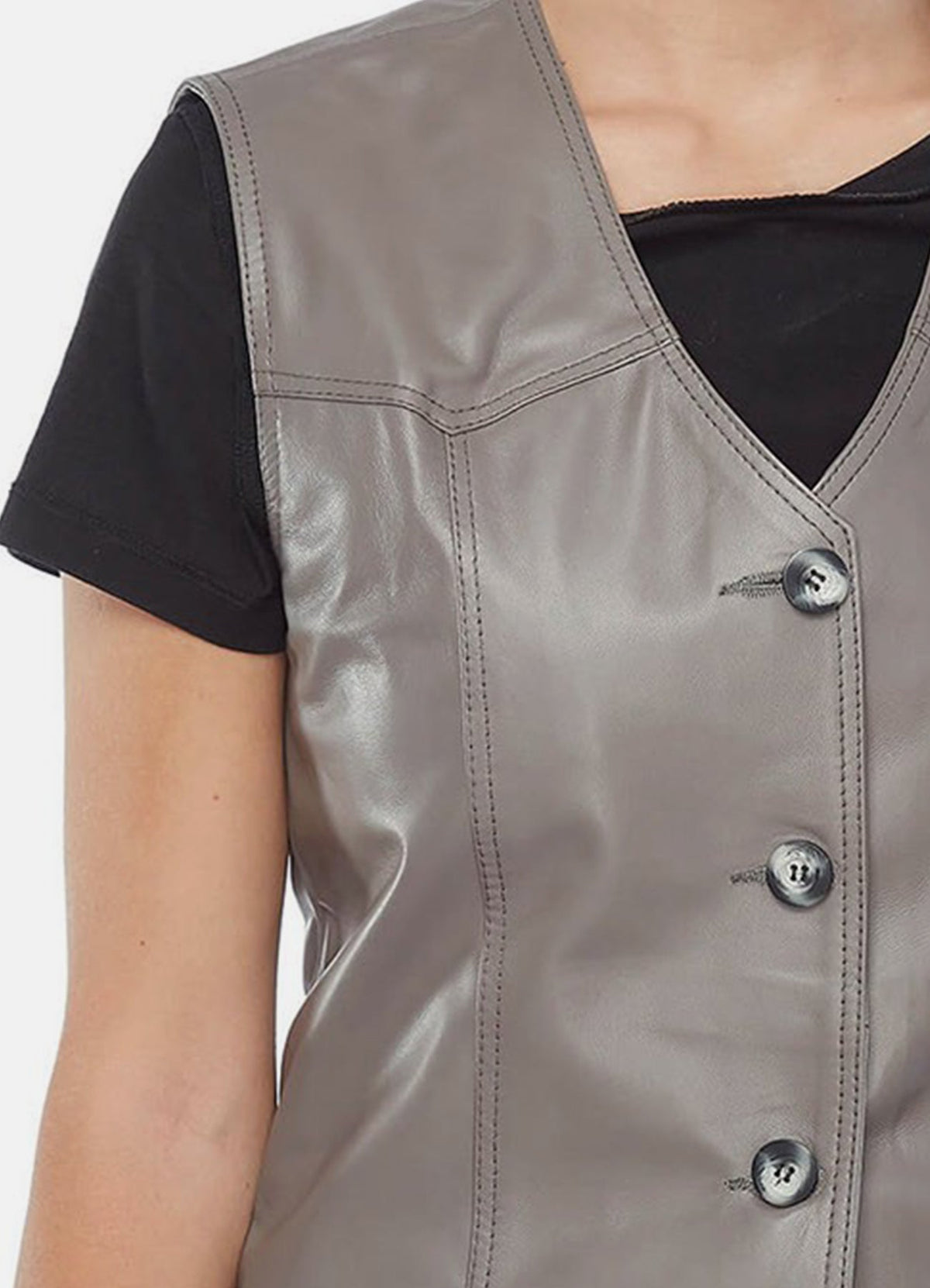 Womens Solid Grey Biker Leather Vest