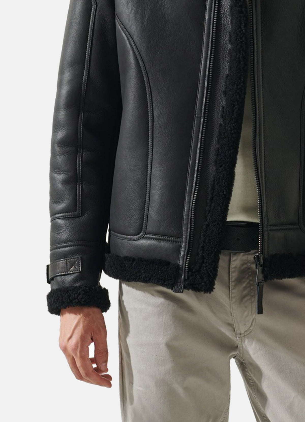 Mens Casual Black Shearling Leather Jacket