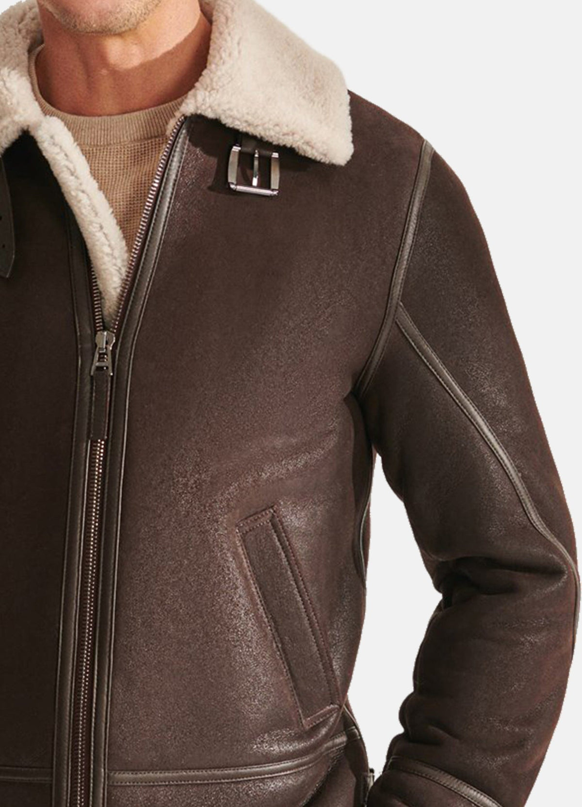 Mens Chocolate Brown Shearling Leather Jacket