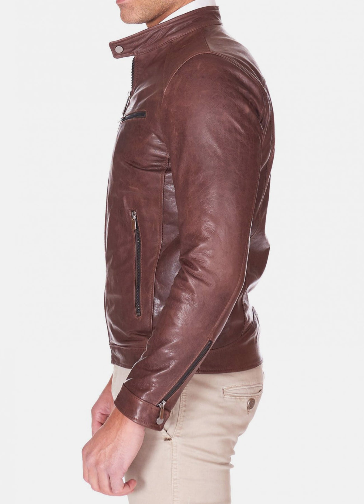 Mens Casual Style Brown Biker Leather Jacket