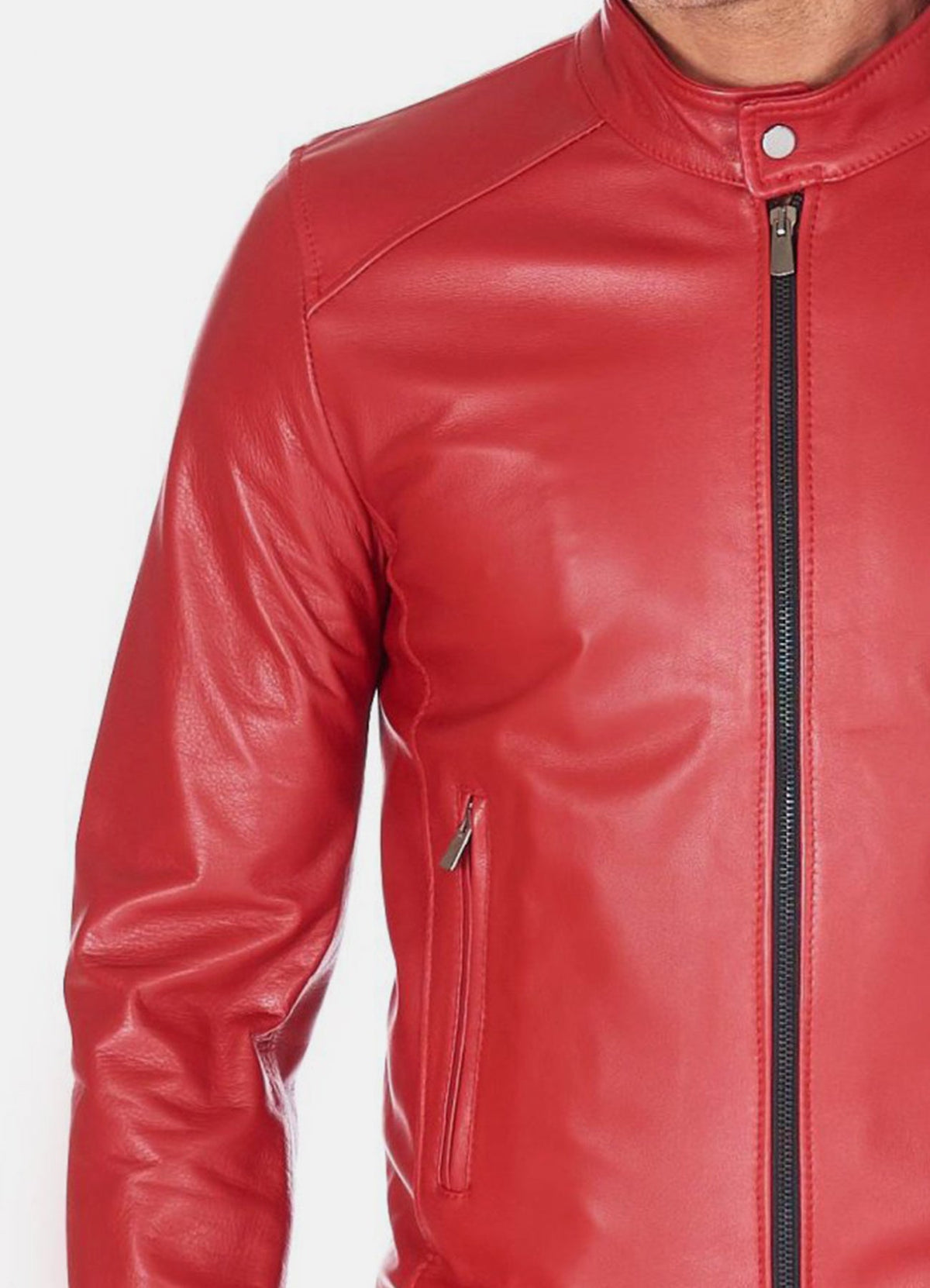 Mens Premium Red Biker Leather Jacket