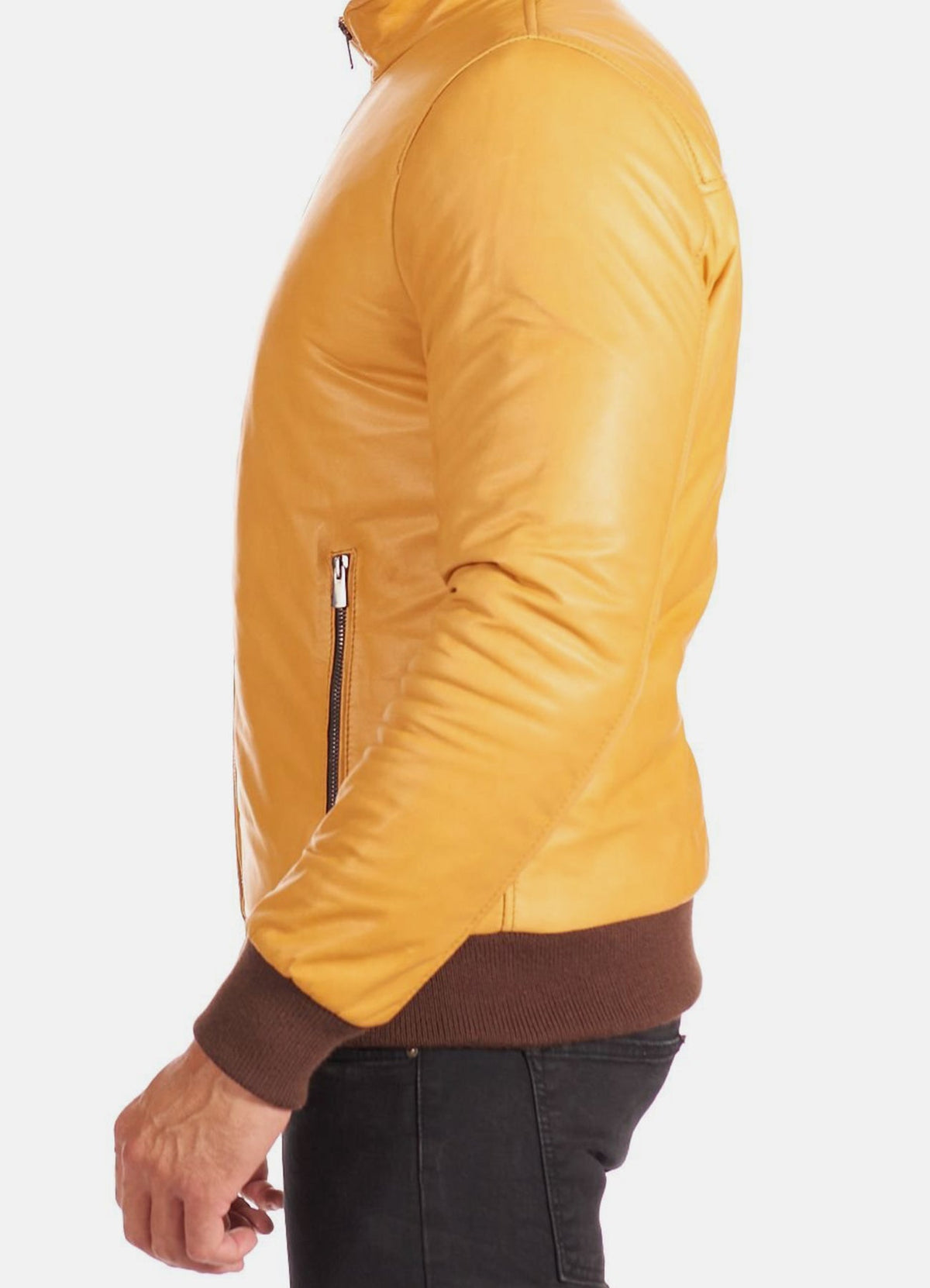 Mens Soft Yellow Bomber Leather Jacket