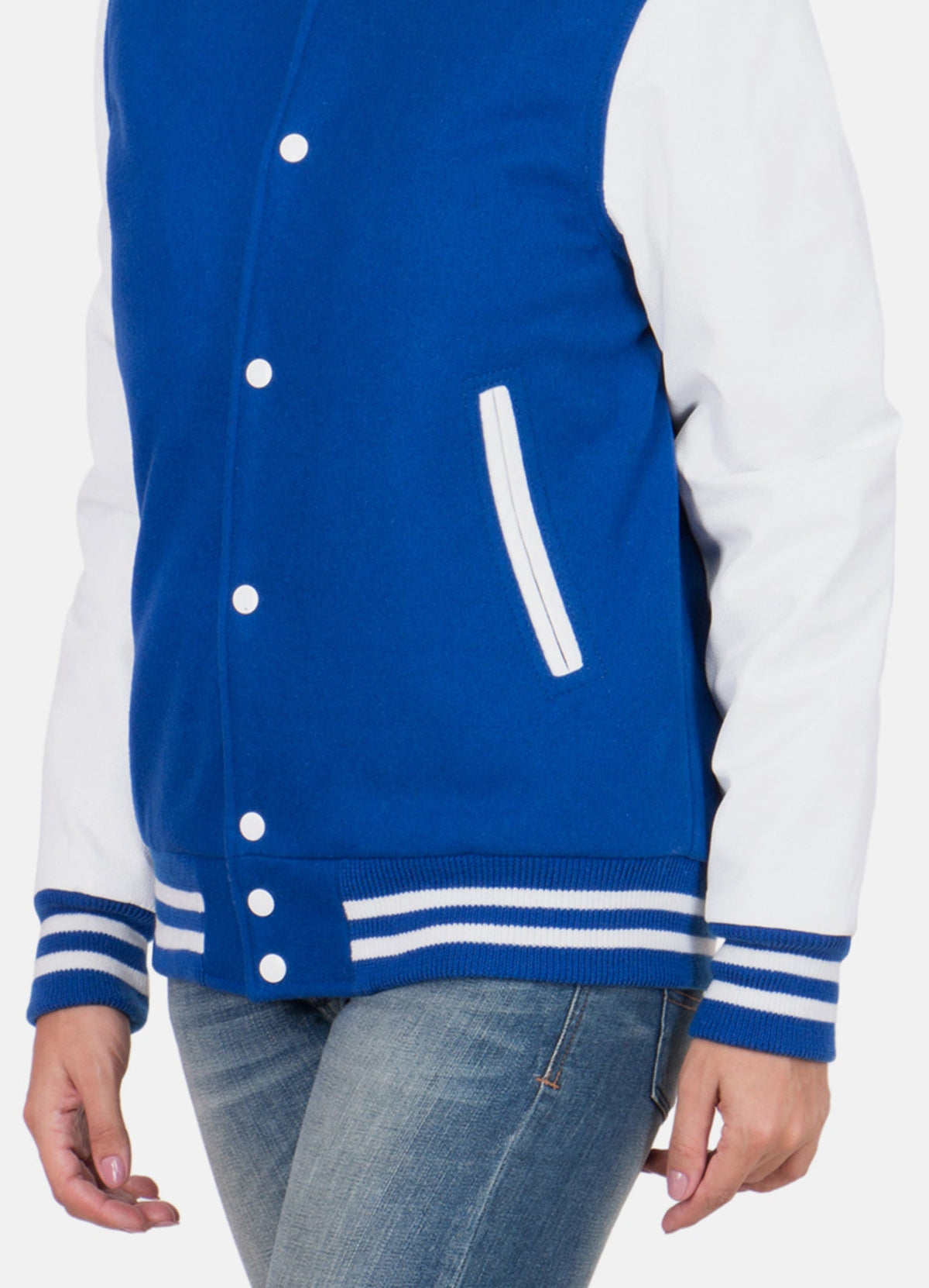 Womens Casual Blue and White Varsity Jacket