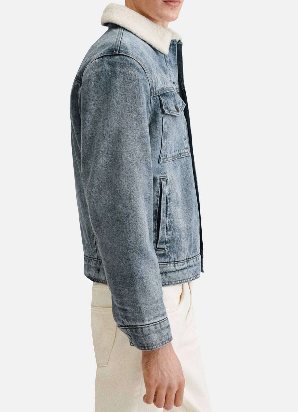 Mens Light Blue Denim Shearling Jacket