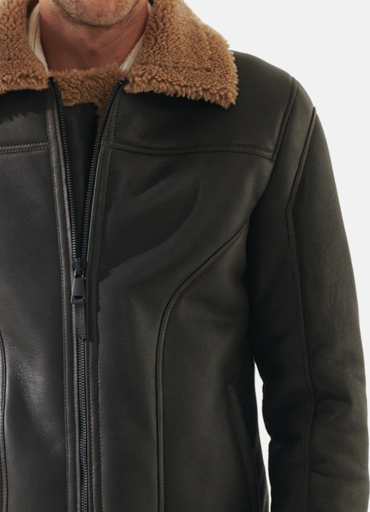 Mens Pitch Black Shearling Leather Jacket