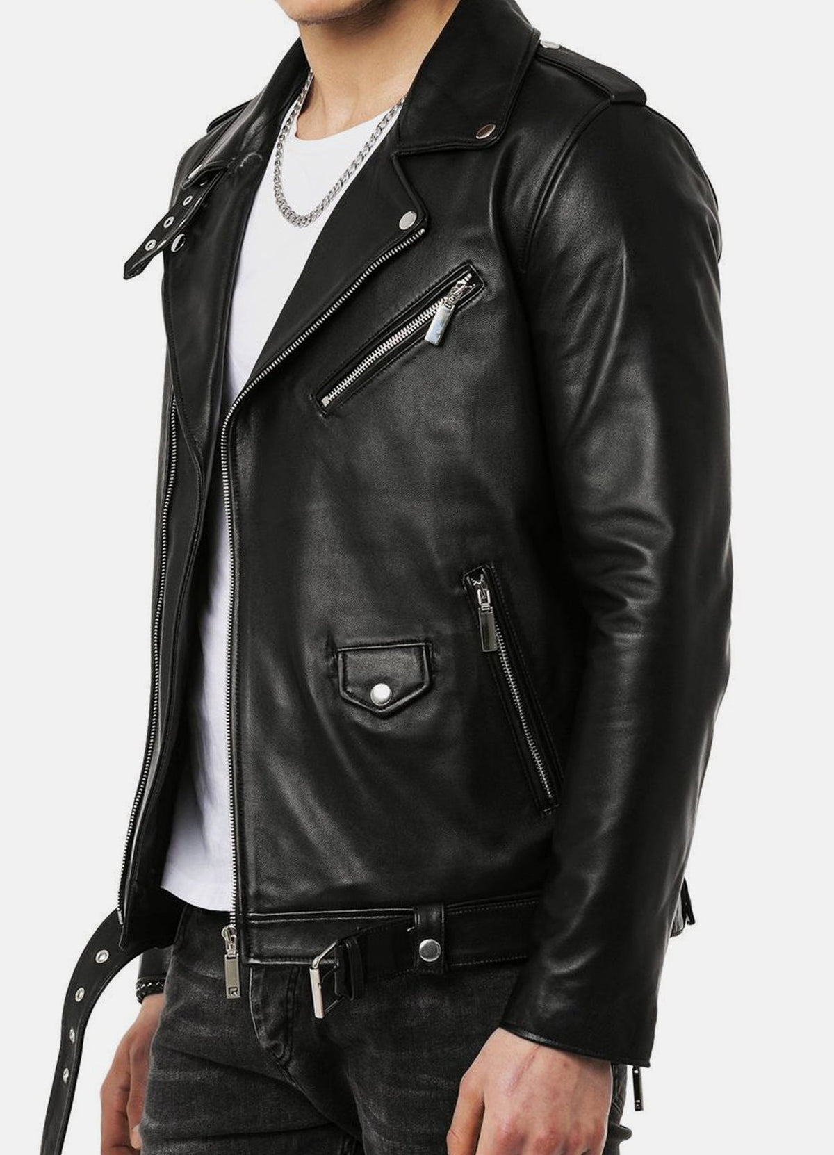 Mens Deep Black Biker Leather Jacket