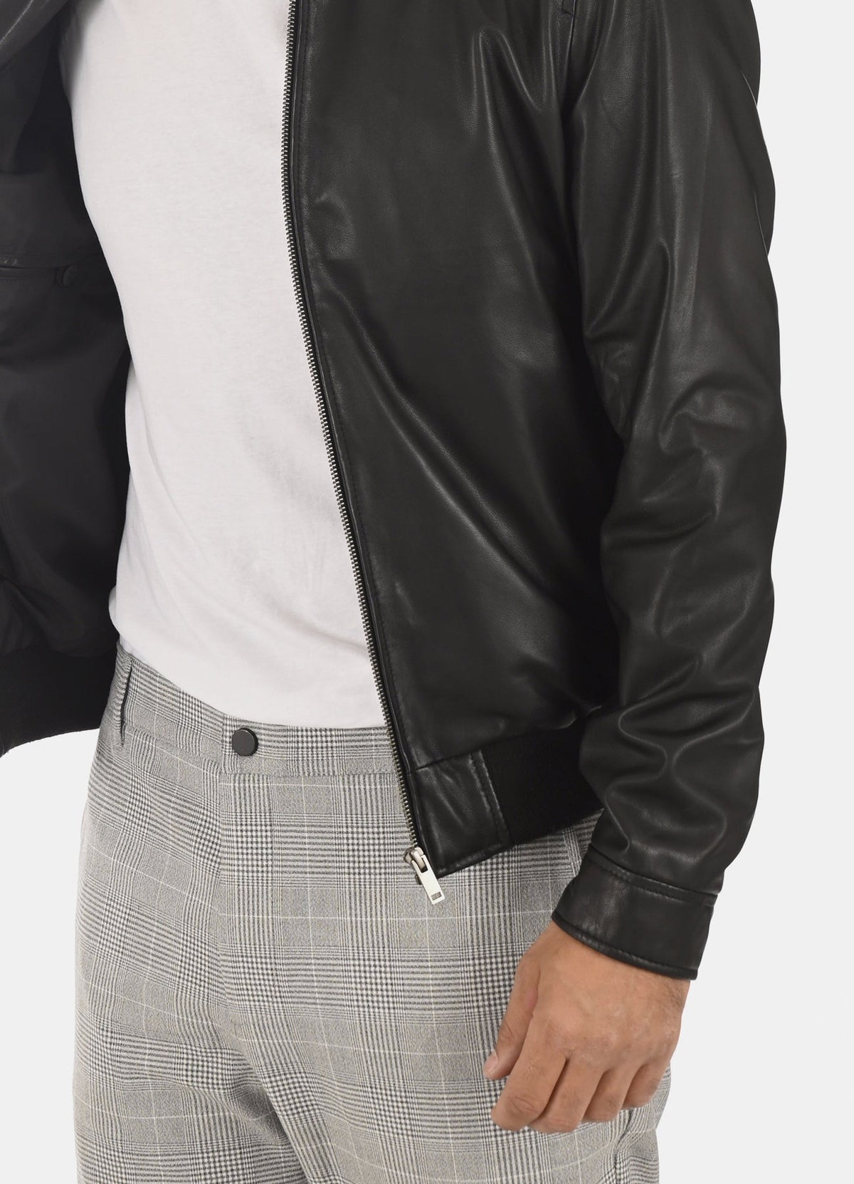 Mens Deep Black Bomber Leather Jacket